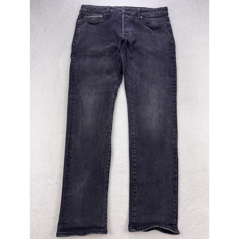 American Eagle Selvedge Jeans Men 36x32 Black ButtonFly Slim Straight Flex Denim